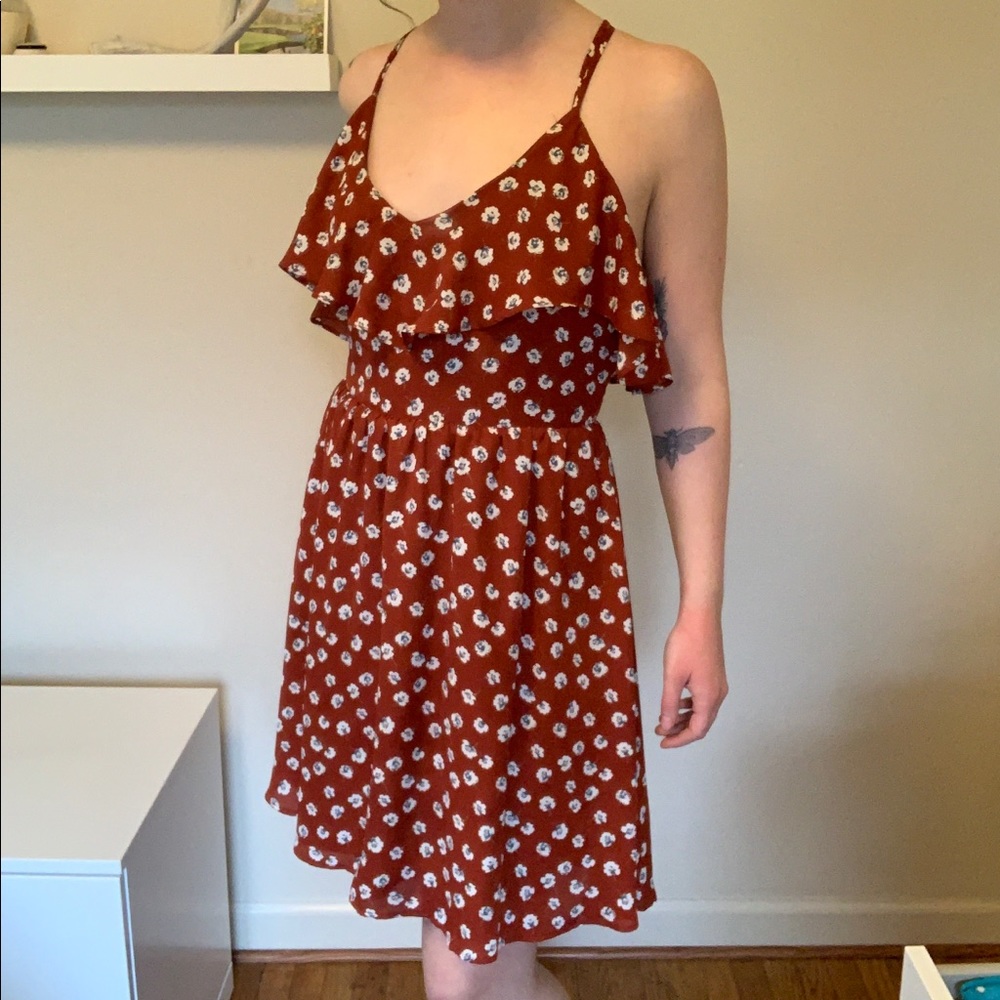 Orange Floral Summer Dress Size Large